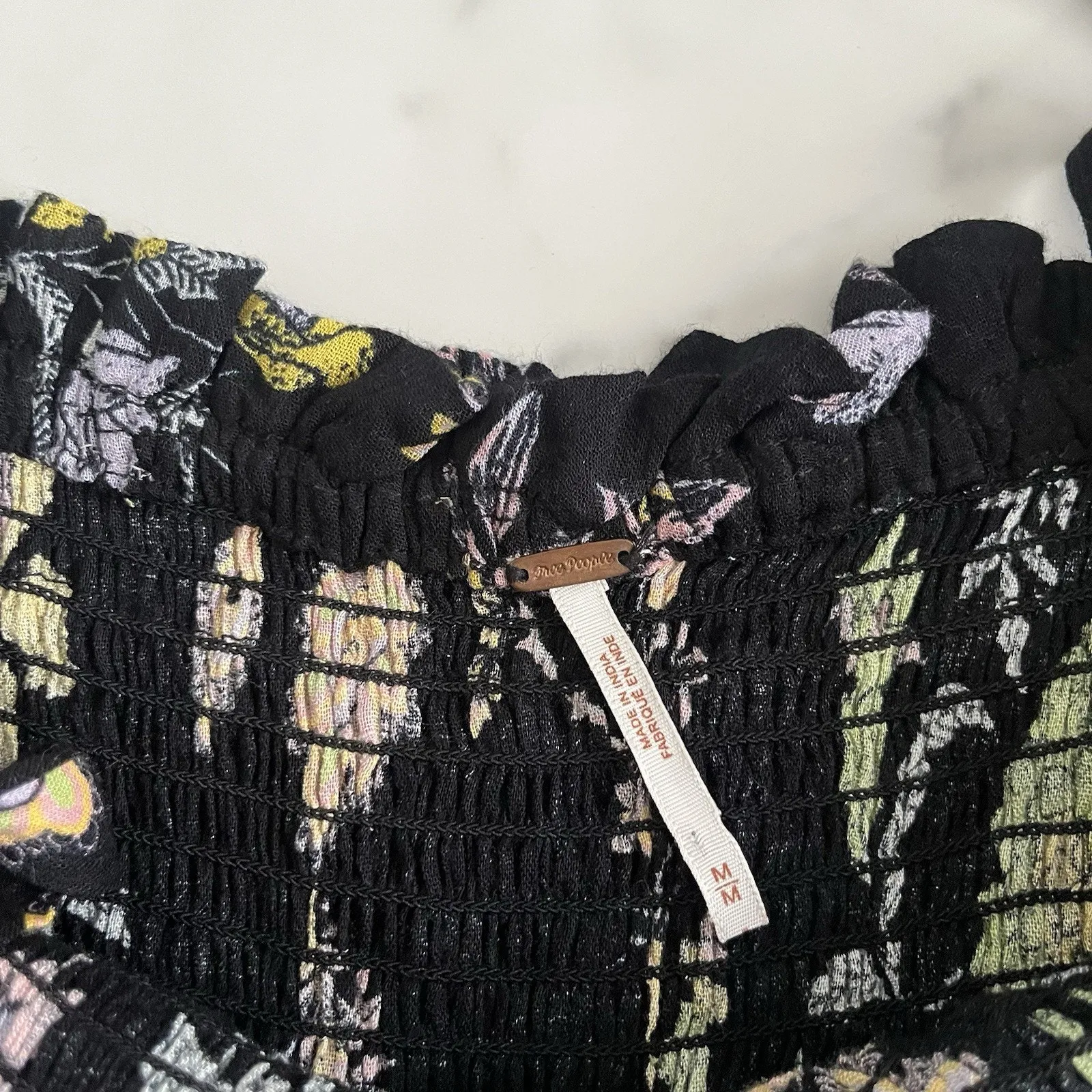 Free People Isla Black floral midi dress Milkmaid Prairie Romantic Festival Sz M - Image 4