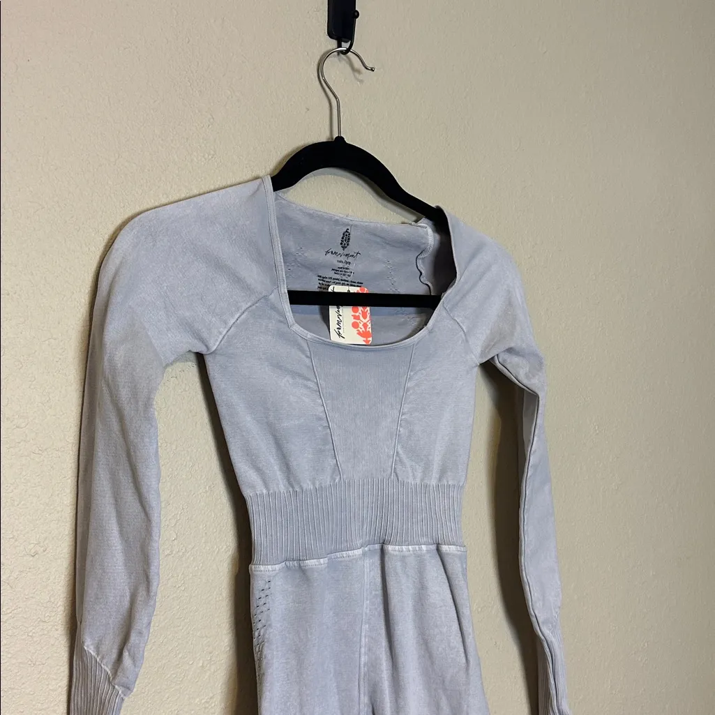 Free People Movement Good Karma Onesie In Ice Grey Size XS/Small NWT - Image 4