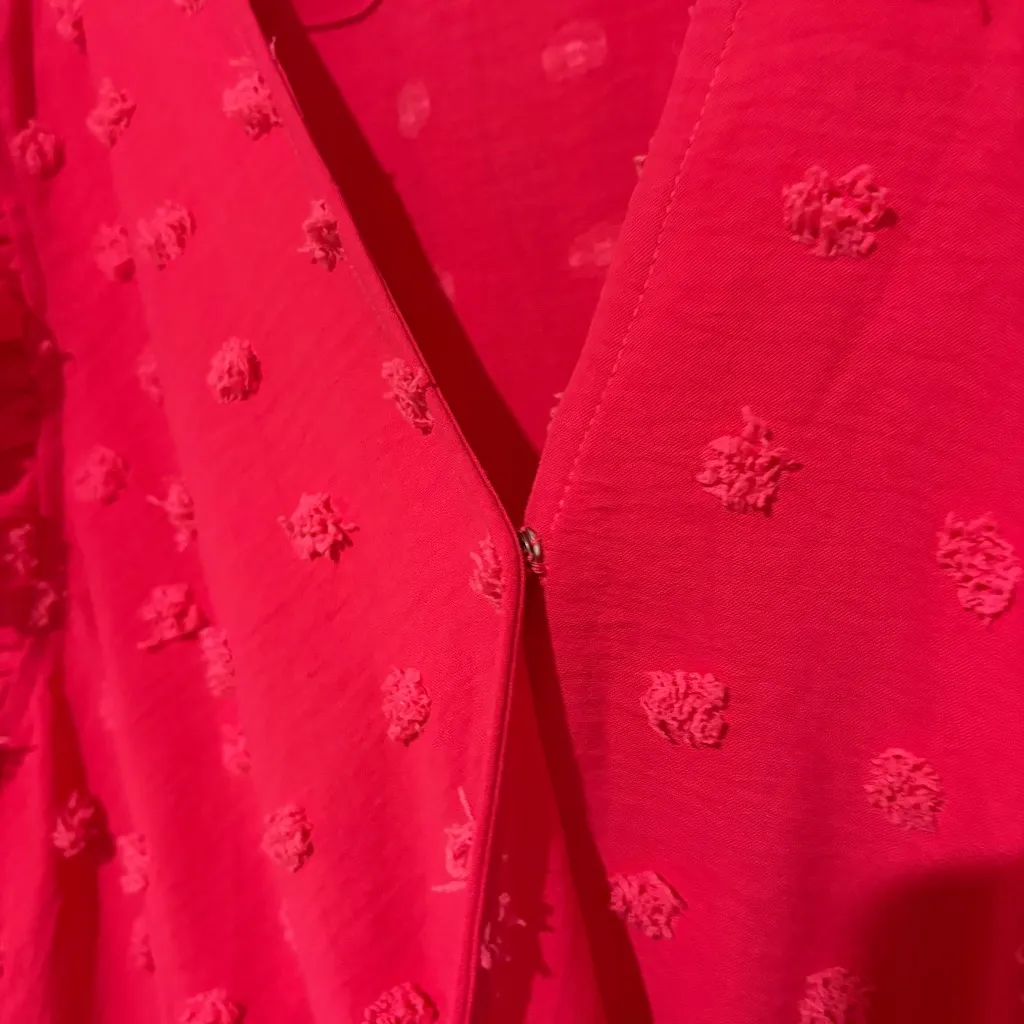 BTFBM V Neck faux wrap Cap Sleeve Swiss Dot maxi dress pink size XL‎ - Image 4