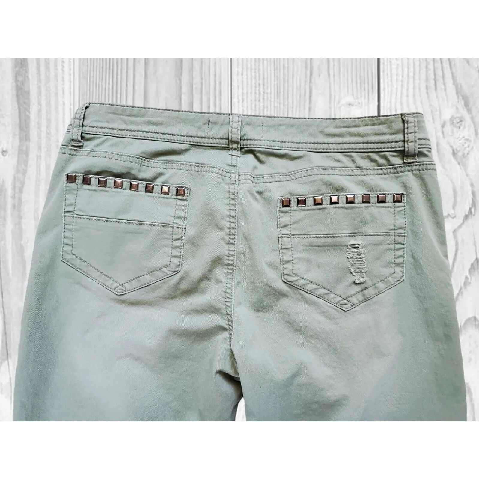 2B Bebe Serena Distressed Skinny Jeans Embellished Pockets Women 34 Green - Image 10