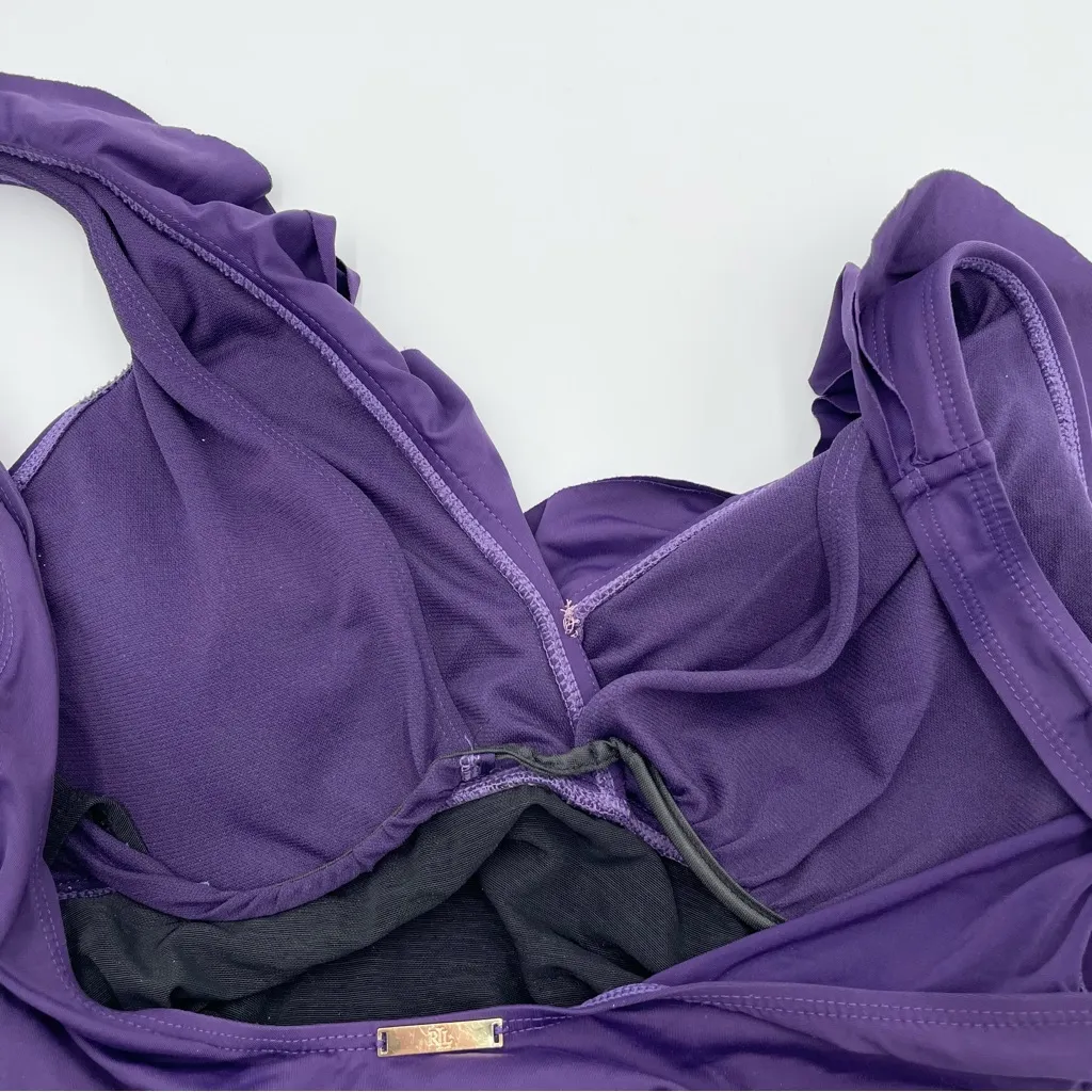 Lauren Ralph Lauren Ruffle Surplice One Piece Swimsuit Eggplant Purple Size 12 - Image 11