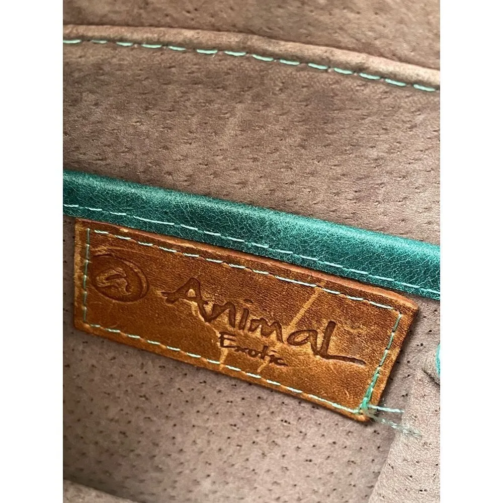 Animal Python Print Exotic Bucket Leather Hand Bag Large Animal Print Green - Image 5