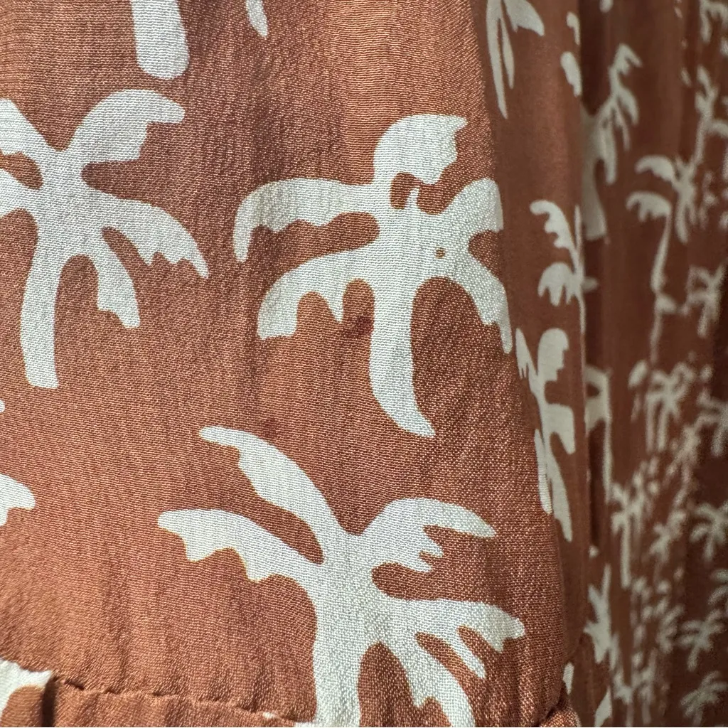 Natalie Martin Silk Palm Tree Print Short Sleeve Maxi Dress Brown Small S READ - Image 10