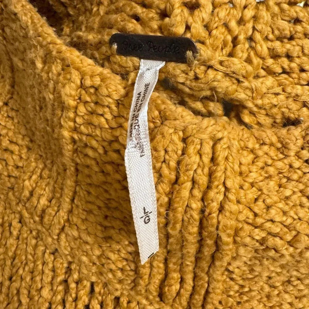 Free People Desert Sun Golden Yellow Beachy Slouch Chunky Sweater Large - Image 5
