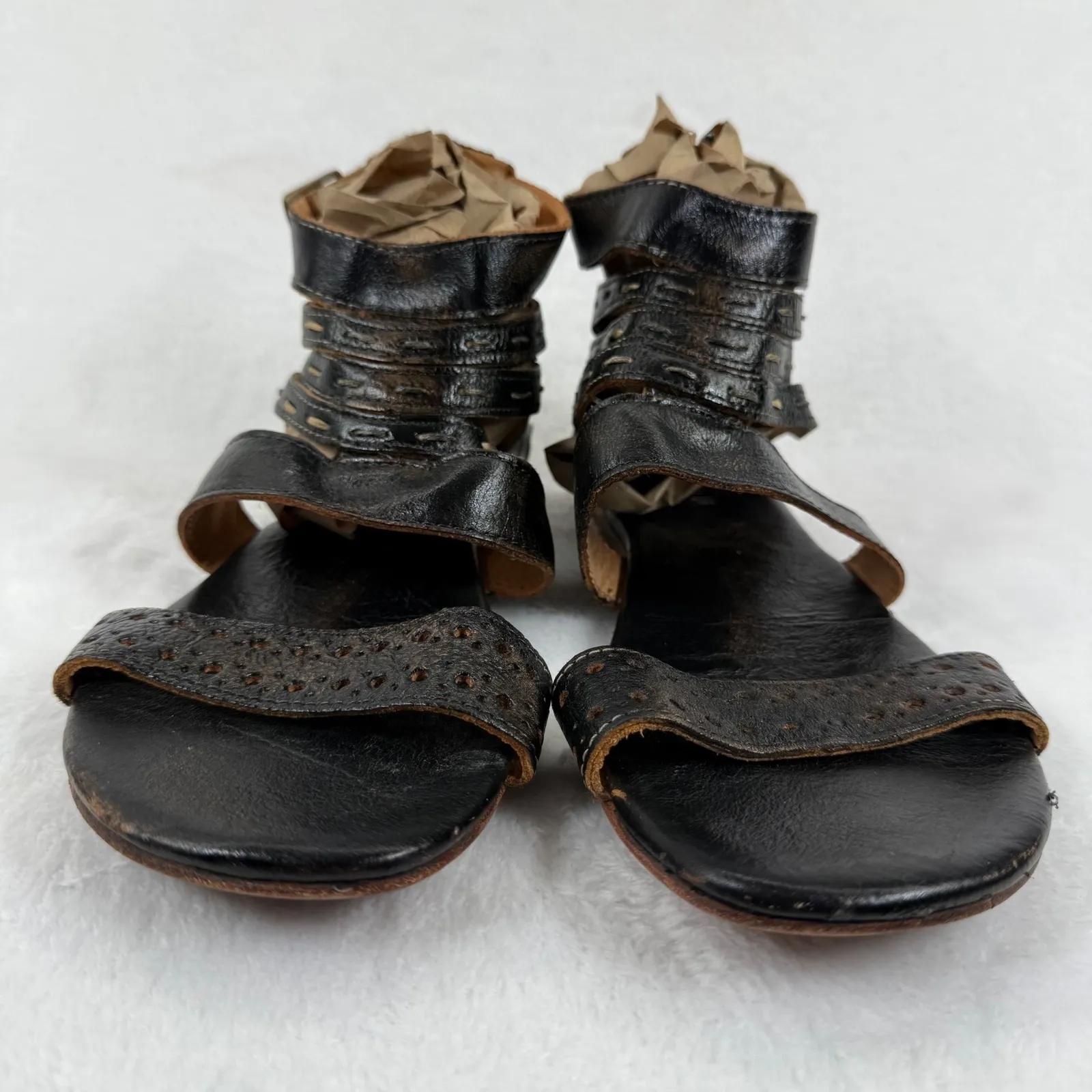 Bed Stu Rustic Artemis‎ Leather Gladiator Sandals 10 Buckle Zipper Ankle Straps Black - Image 2