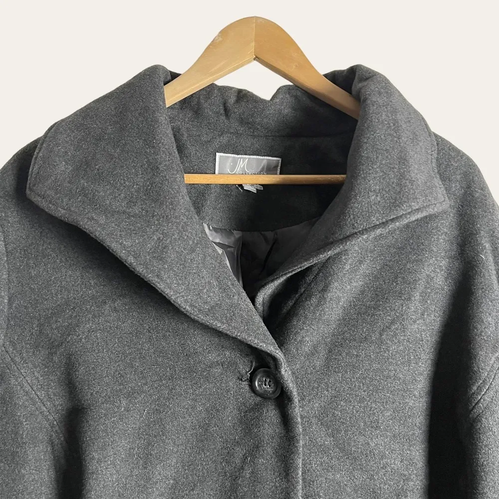JM Collection Vintage Charcoal Gray Single Breasted Pea Coat Plus Size 3X - Image 2