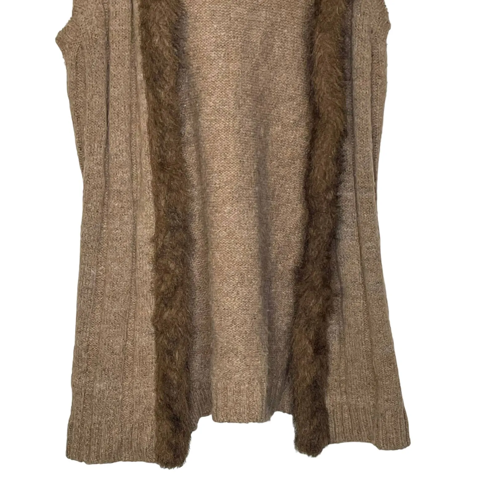 Christopher & Banks Open Hooded Brown Vest Fux Fur Trim Wool Blend‎ Women Small - Image 5