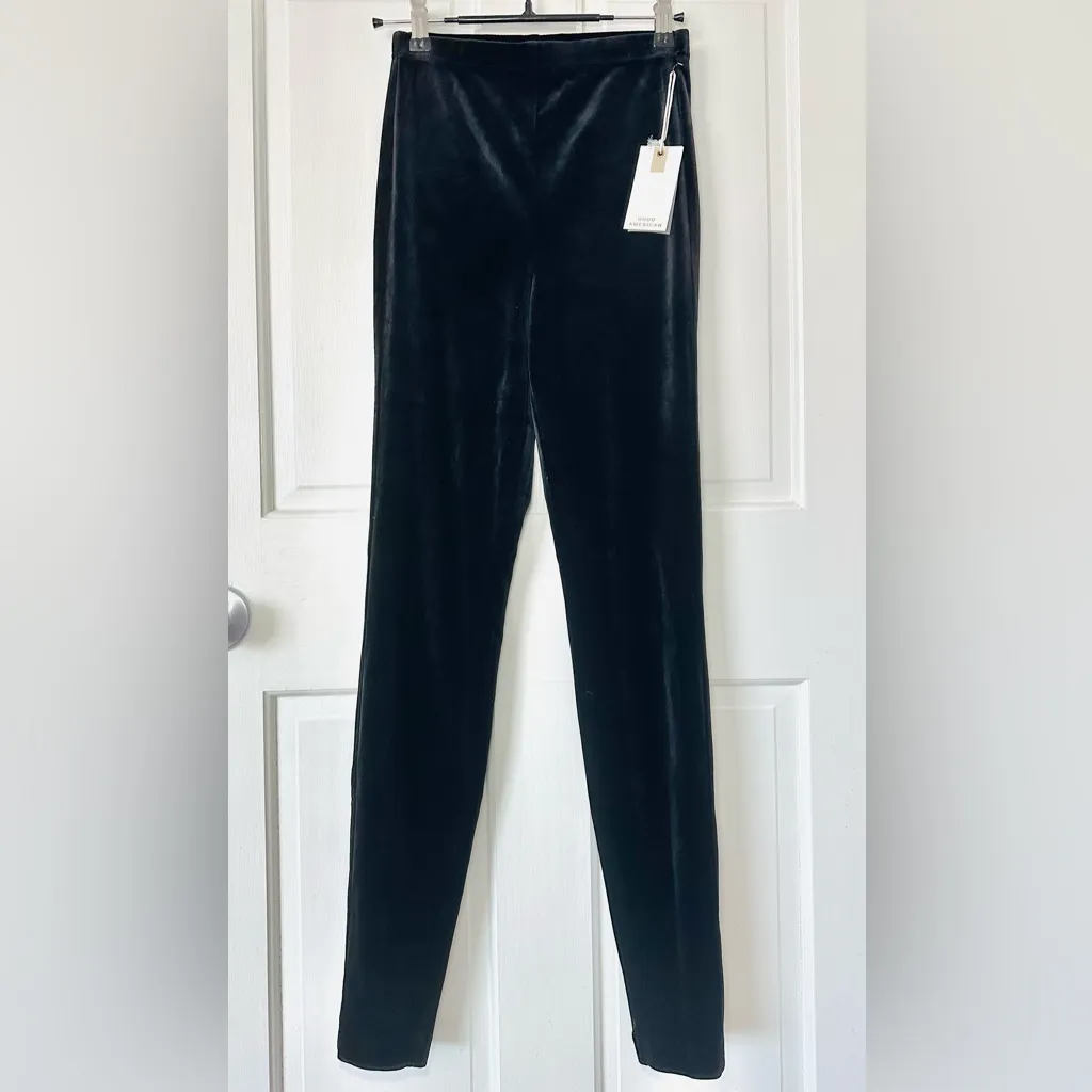 NEW! Good American Black Velvet Velour Full Length Leggings Holiday Size S - Image 3