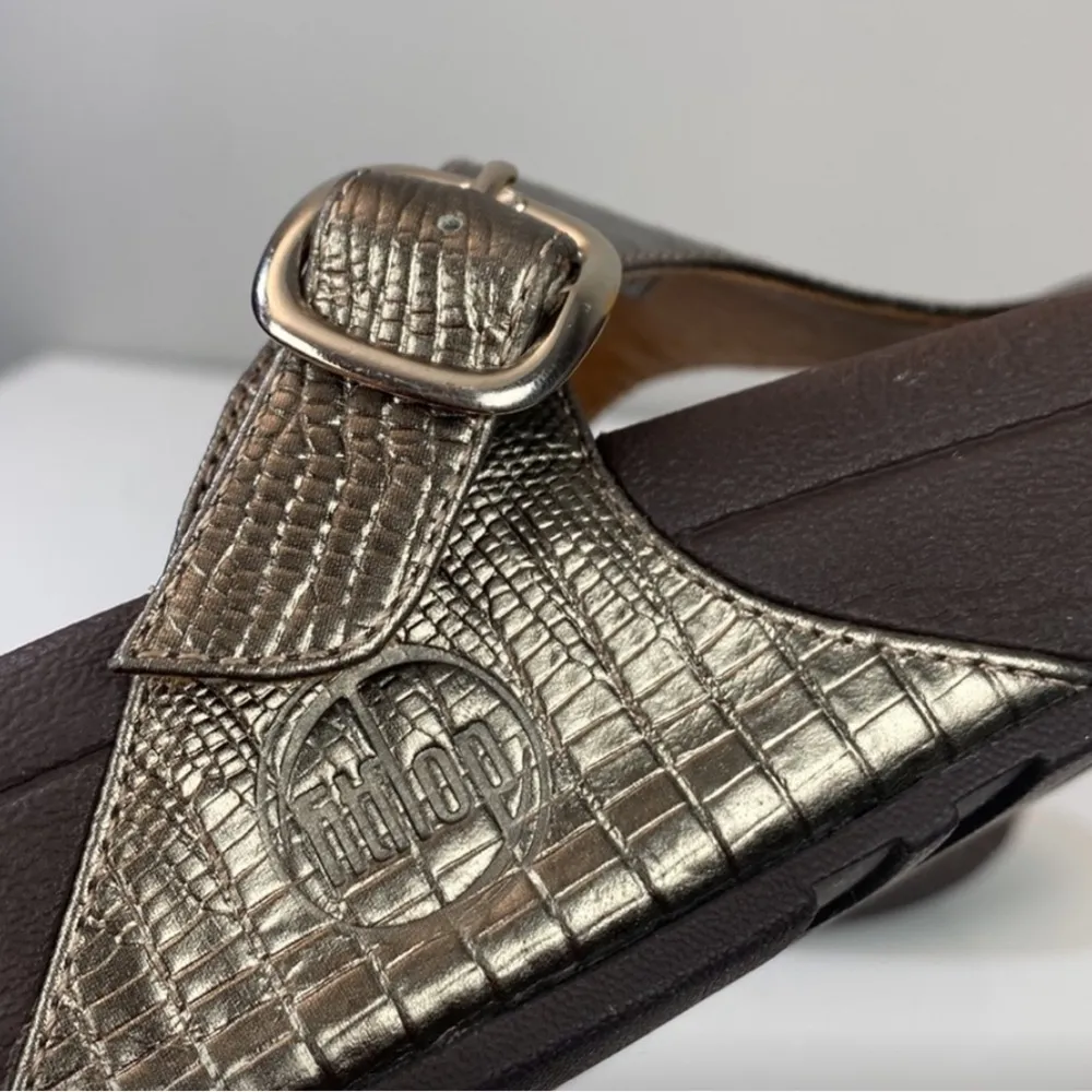 Fitflop The Skinny Leather Metallic Bronze Sandal - Image 3