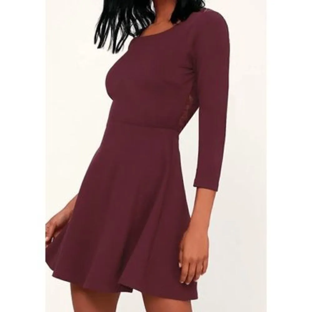 Lulu's Felicity Plum Purple Backless Lace Skater‎ Dress, Size Small - Image 5