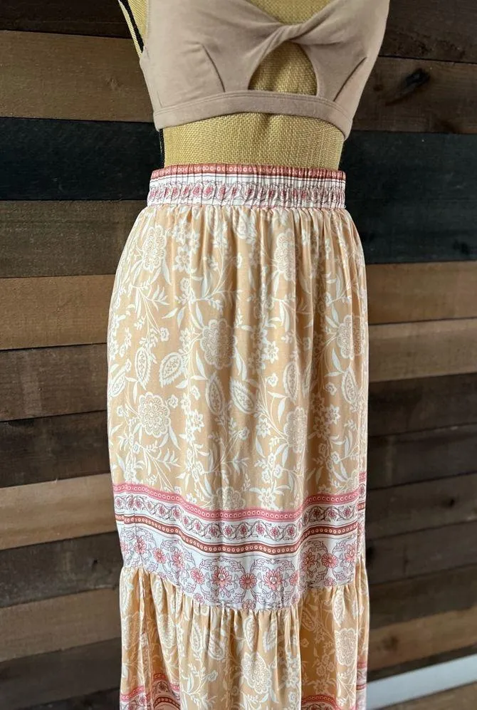 PINK LILY Orange & Peach Someday Yellow Printed Maxi Skirt Size Large - Image 8
