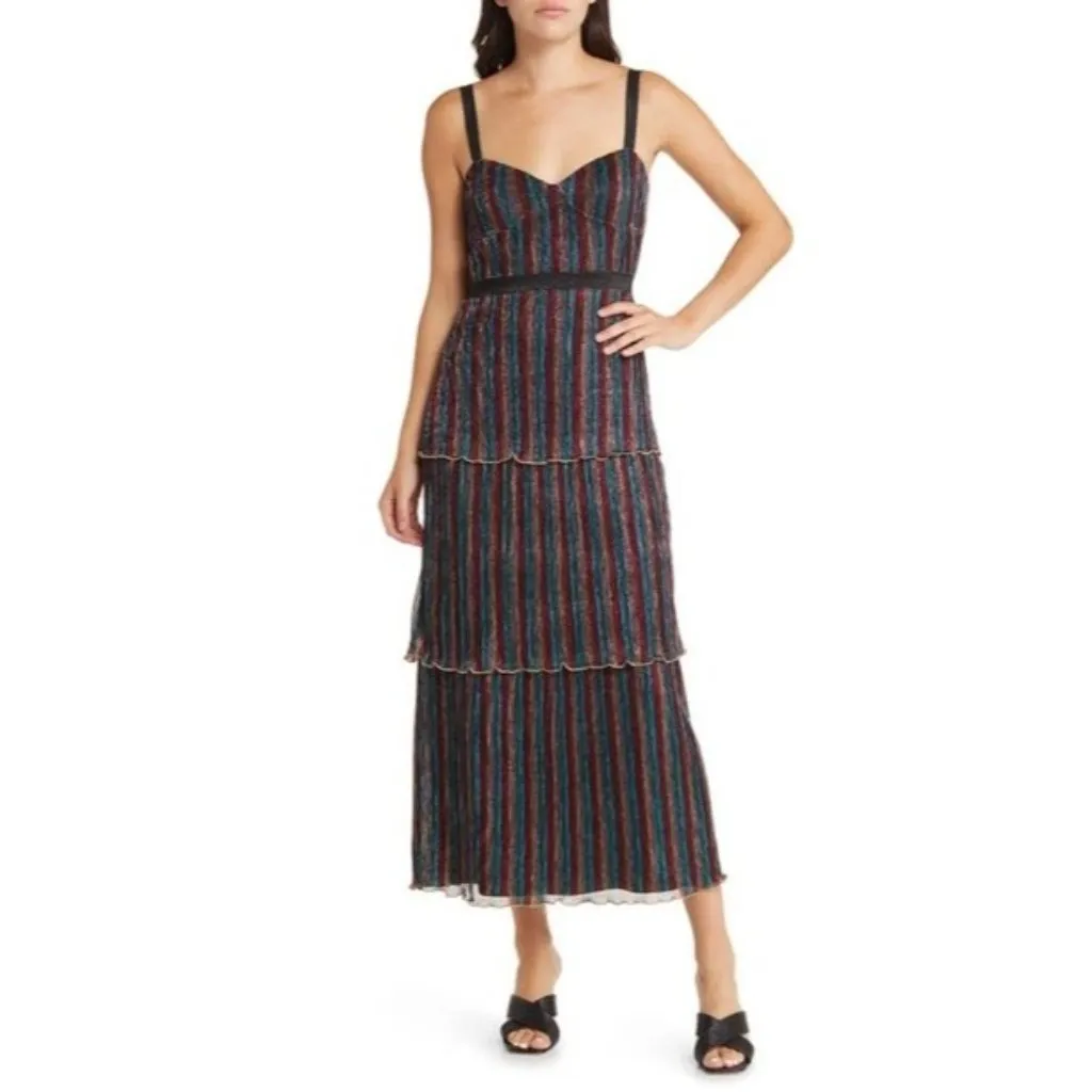 Saylor Aviva Dress in Rainbow Small New Womens Metallic Knit Midi - Image 8