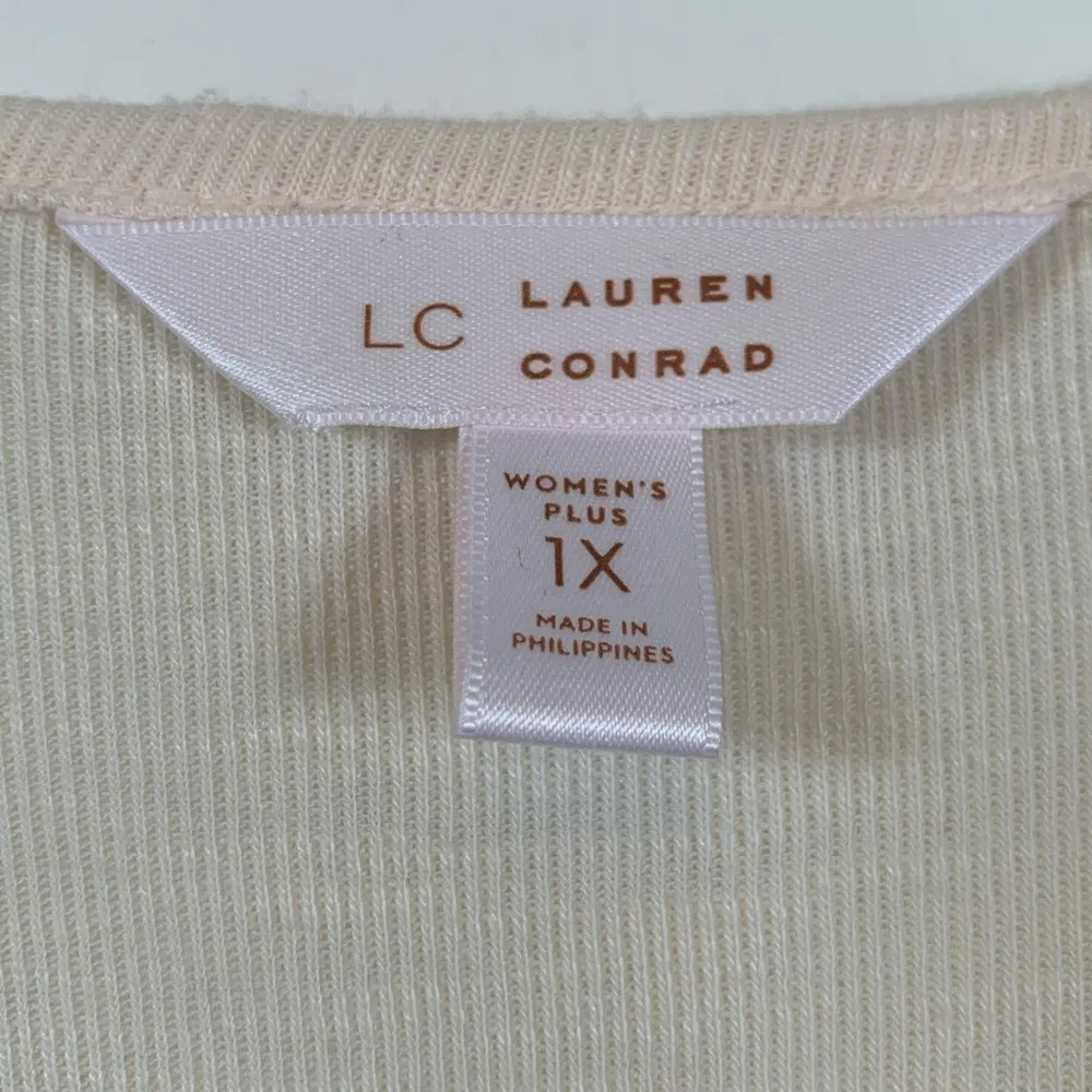 LC Lauren Conrad Peasant L/S Cream Knit Ruffle Trim Size 1X EUC #VEG-0041 - Image 4