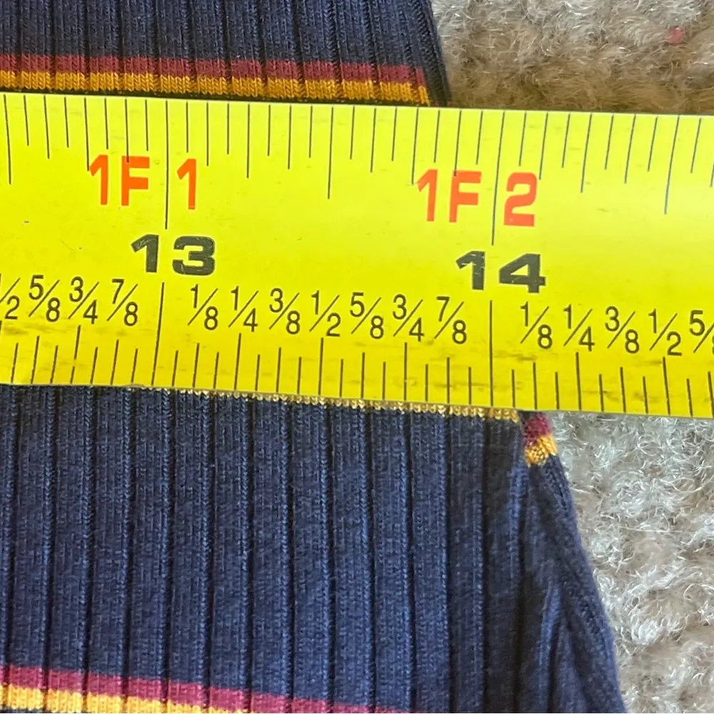 Old Navy Women’s Rib Knit Navy Blue Yellow Striped 3/4 Sleeve Mini Dress Medium - Image 11