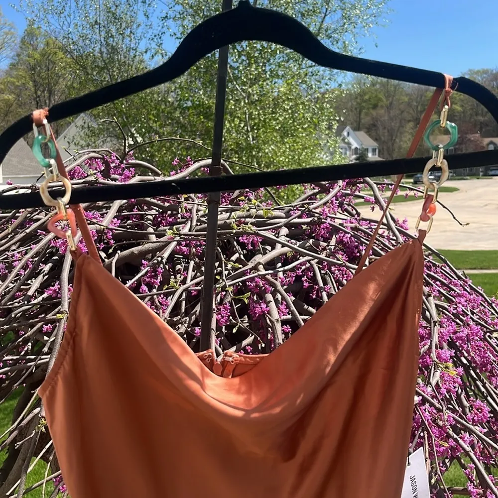 NWT Jason Wu Lana Cowl Neck Satin Midi slip Dress size Medium bronze msrp $335 - Image 8