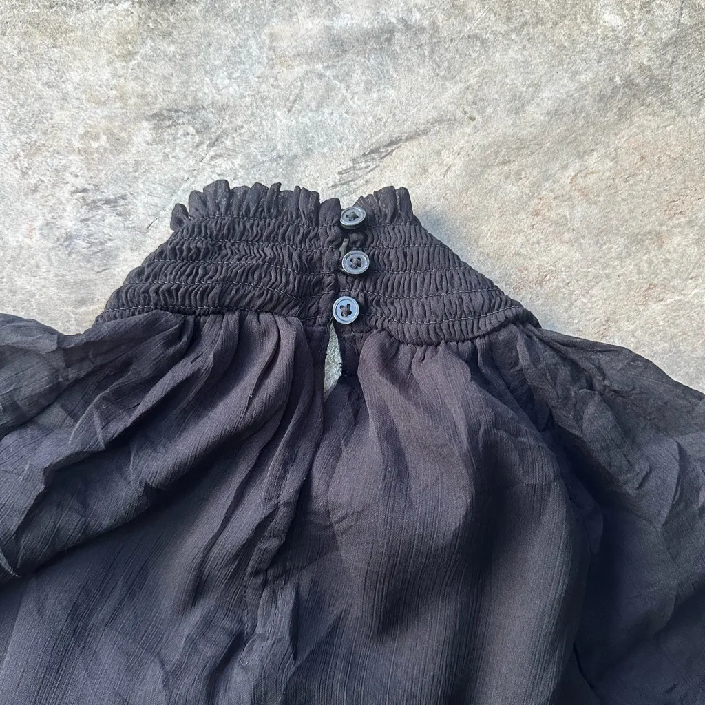 Joie black black ruffle turtle neck with sheer sleeves size s - Image 2