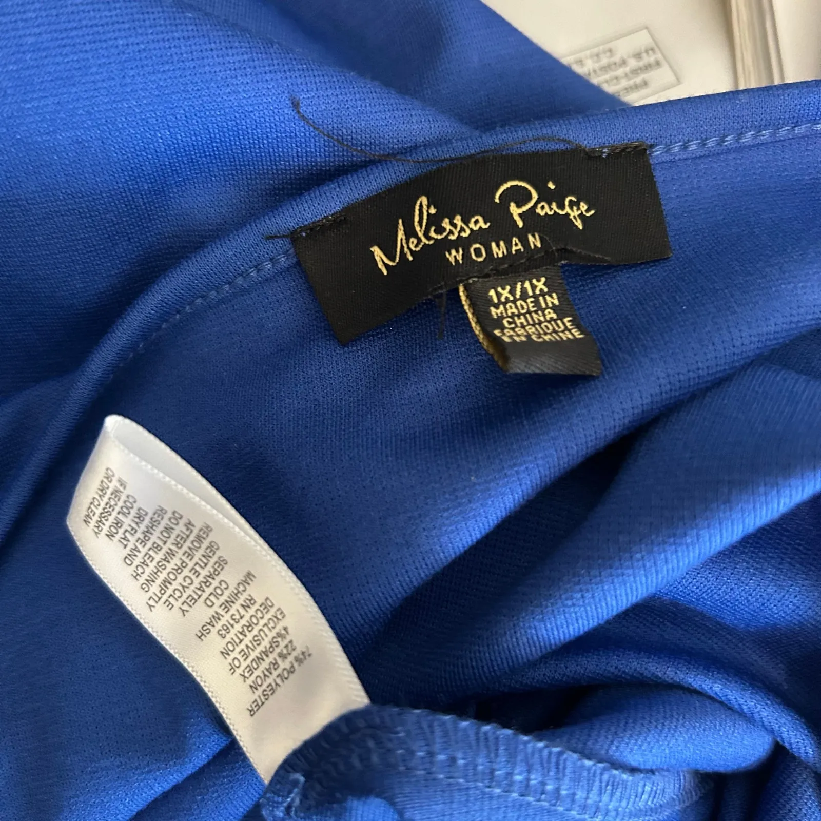 Melissa Paige Woman 1X Top Tunic Button Shoulders Slit Sleave Royal Blue Office - Image 6