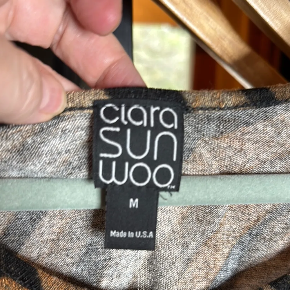 Clara Sun Woo Women's Tiger Stripe Print Asymmetrical Top Size Medium Tan - Image 5