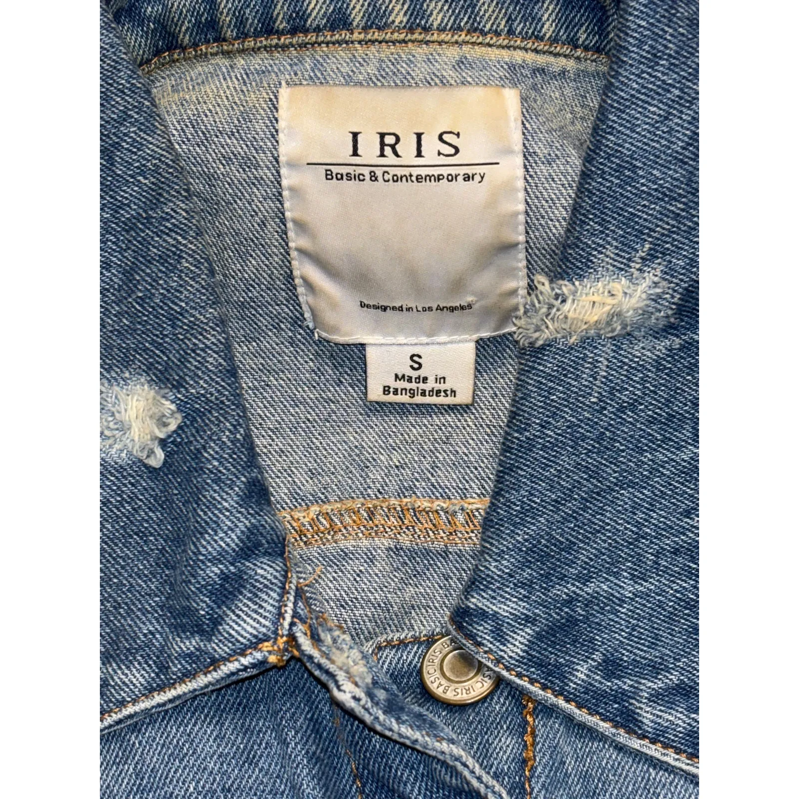 Iris Blue Denim Jacket Fringe Hem Distressed Size Small - Image 2