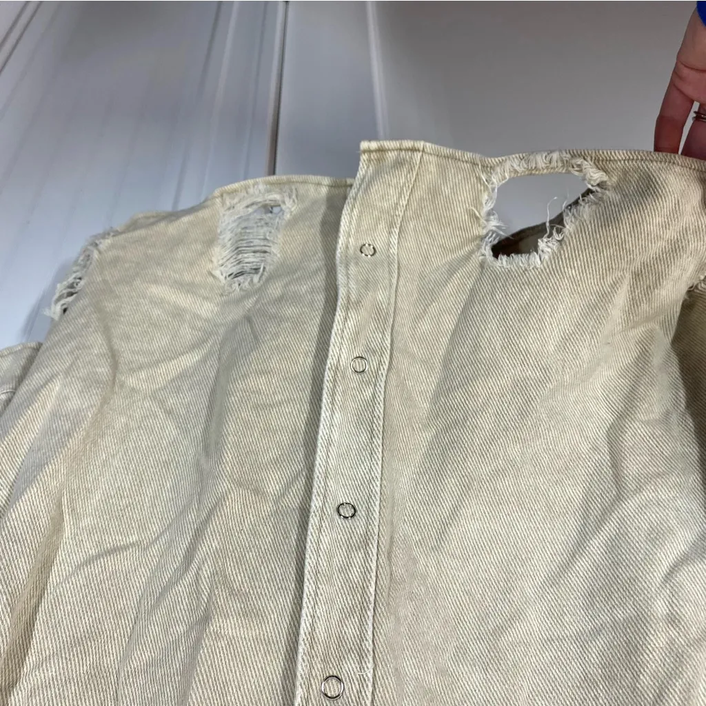 12th Tribe‎ Tan Lightweight Denim Shirt Jacket western distressed Yellowstone - Image 3