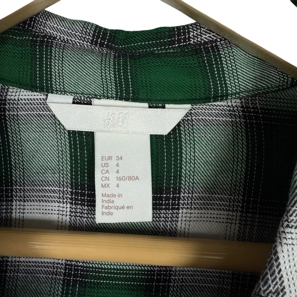 H&M Women’s Plaid Button Down Beetle Beaded Embellished Top Green/White 4 - Image 9