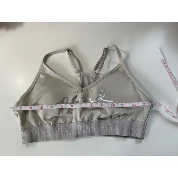 PINK Ultimate Lightly Lined Sports‎ Bra - Gray with Pink Logo, Size Small, EUC - Image 6