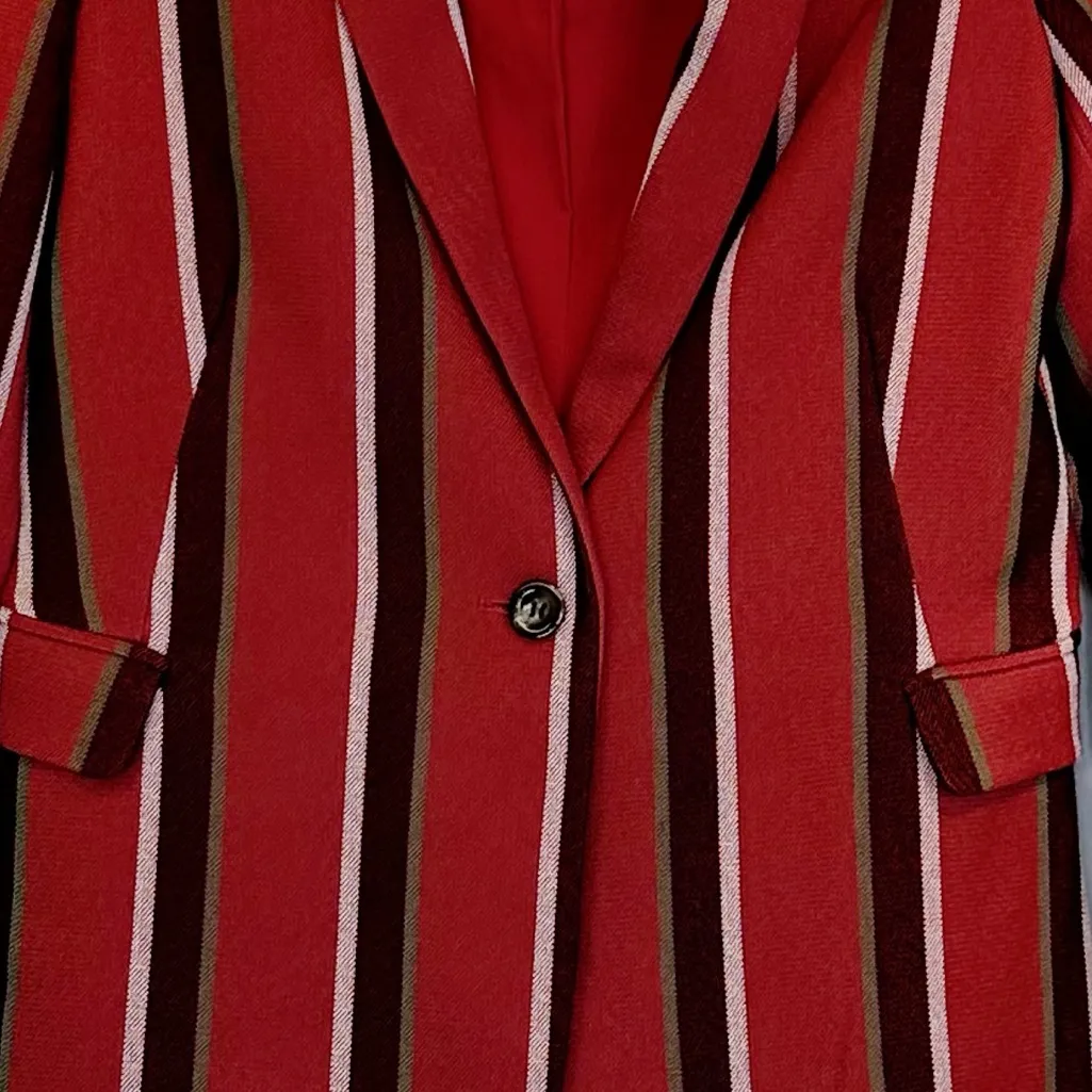 Mural Textured Trend Red Striped Single Button Stylish Blazer Medium - Image 7