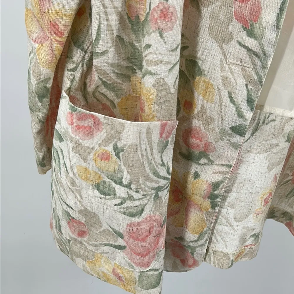 Vintage Cream floral Professional Blazer Jacket flax blend plus size 20 spring Pink - Image 6