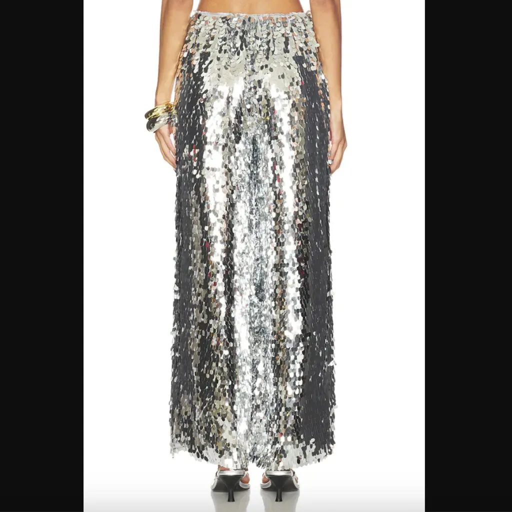 Simon Miller Nella Silver Sequin Wide Leg Pant M Size M - Image 6