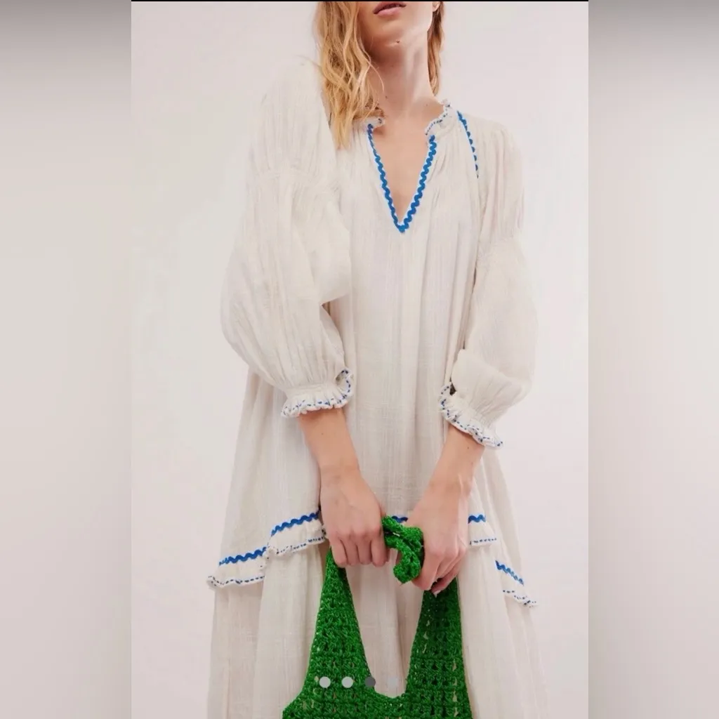 Free People Thank Me Later Midi Maxi Dress Tiered Embroidered White Combo L  H - Image 3