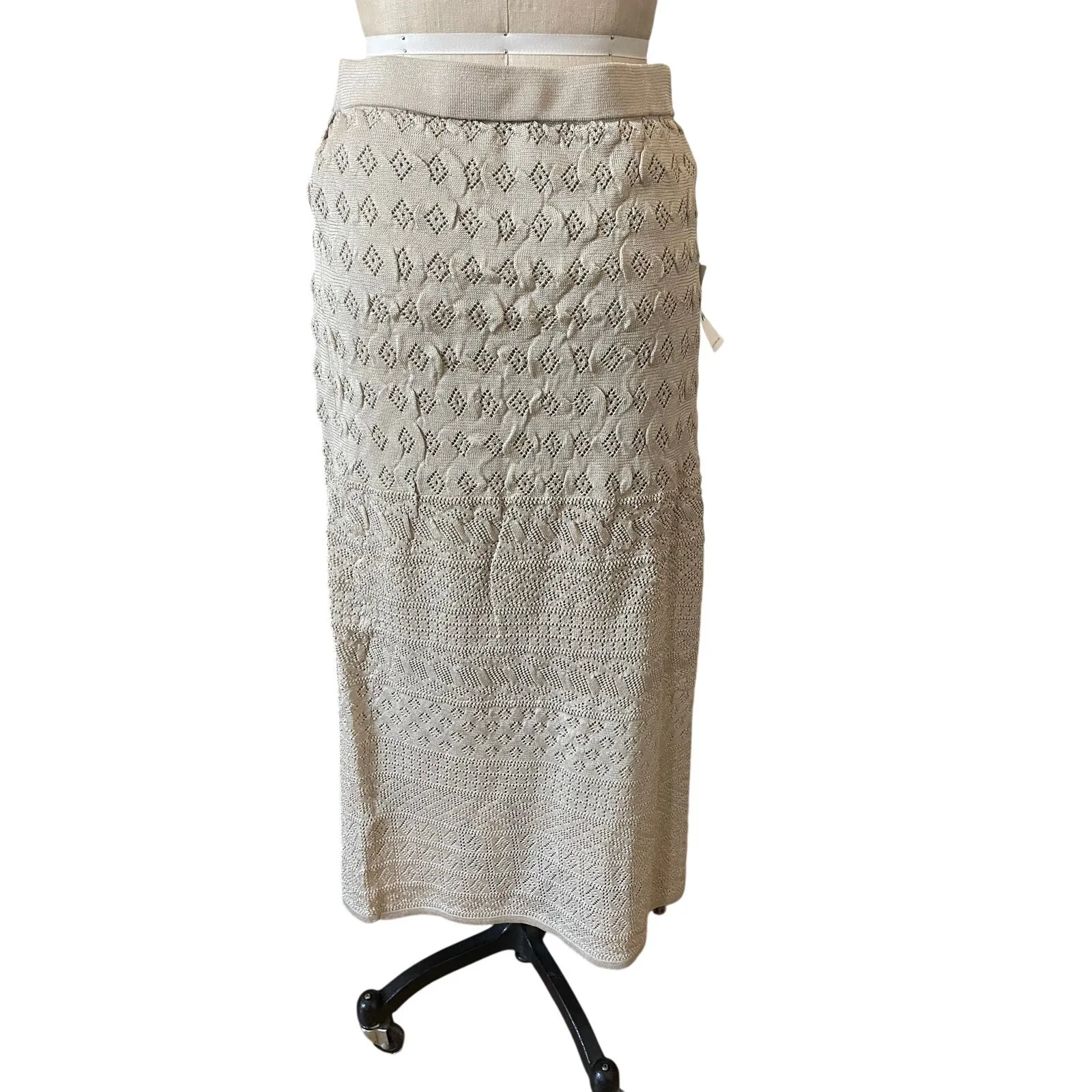 NWT Callahan Knitwear Cream Pointelle Faux Wrap Maxi Skirt Size Large - Image 3
