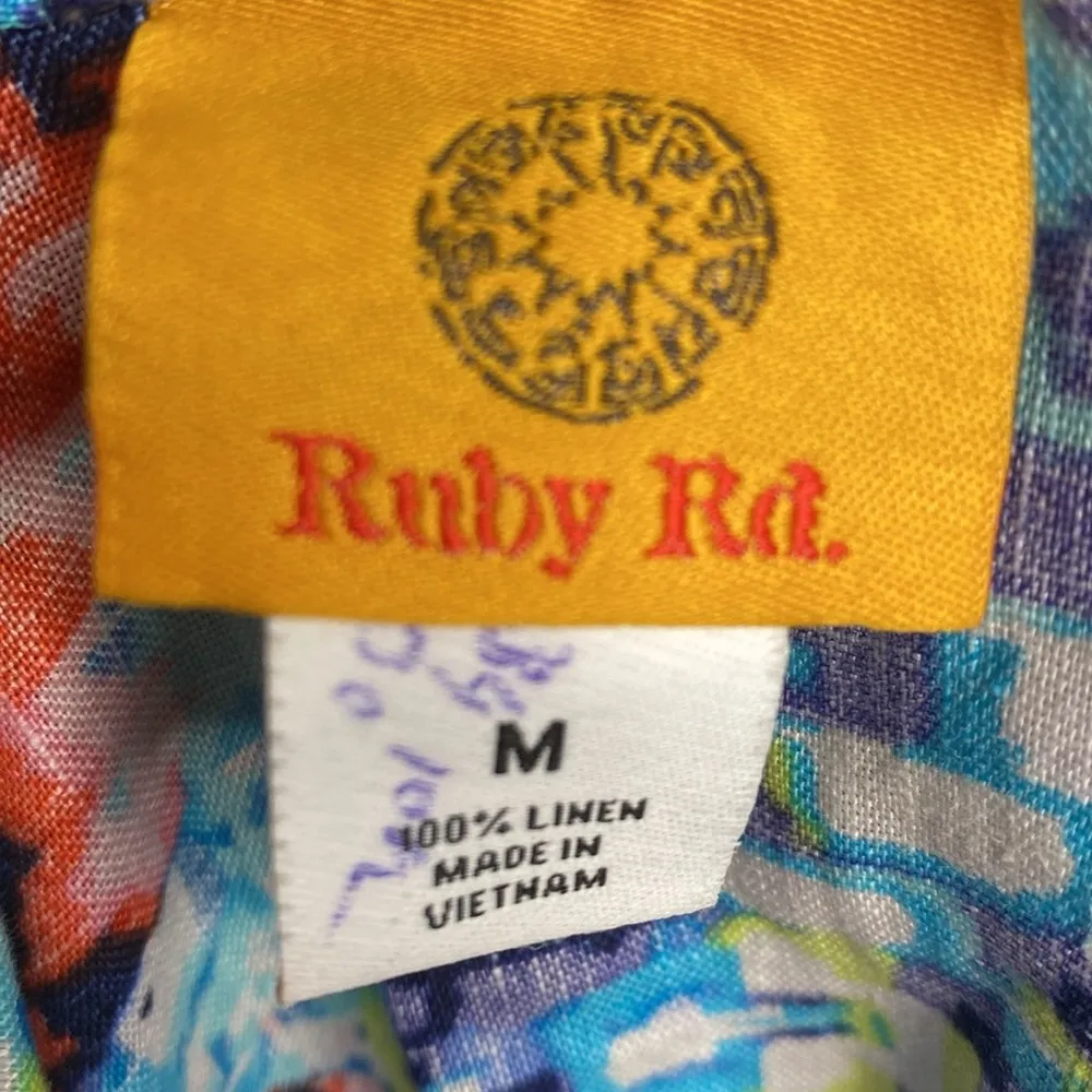 190 Ruby Rd Aztec Linen Jacket Blouse Size Medium Blue Pink - Image 5