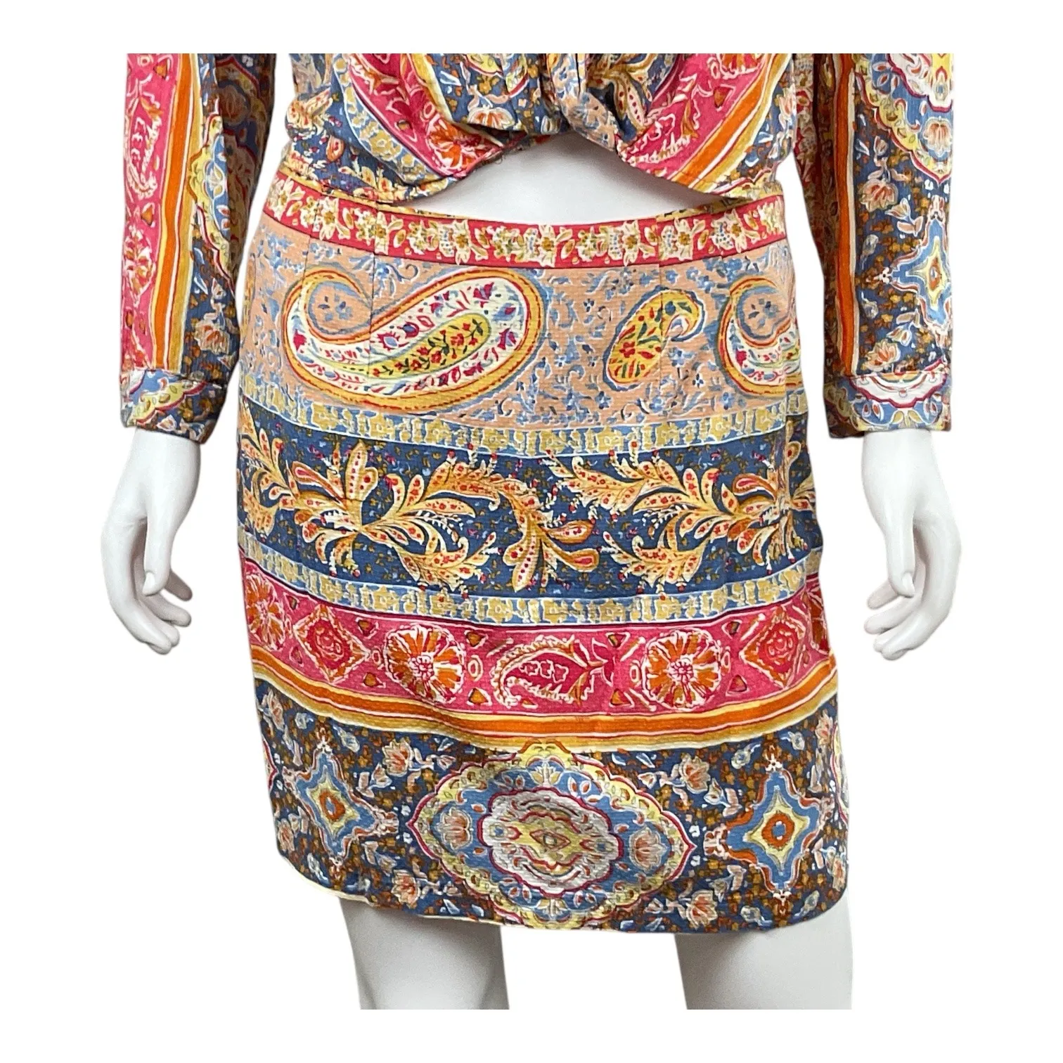 Rachel Zoe Paisley Print Twist Front Shirt and Skirt Set Women's Size M - Image 5