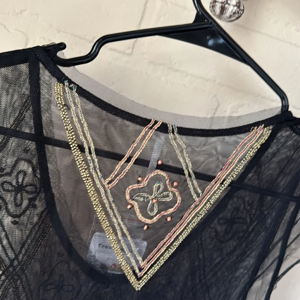 Free people shirt tulle raw pleated hem embroidered top beaded embroidery - Image 7