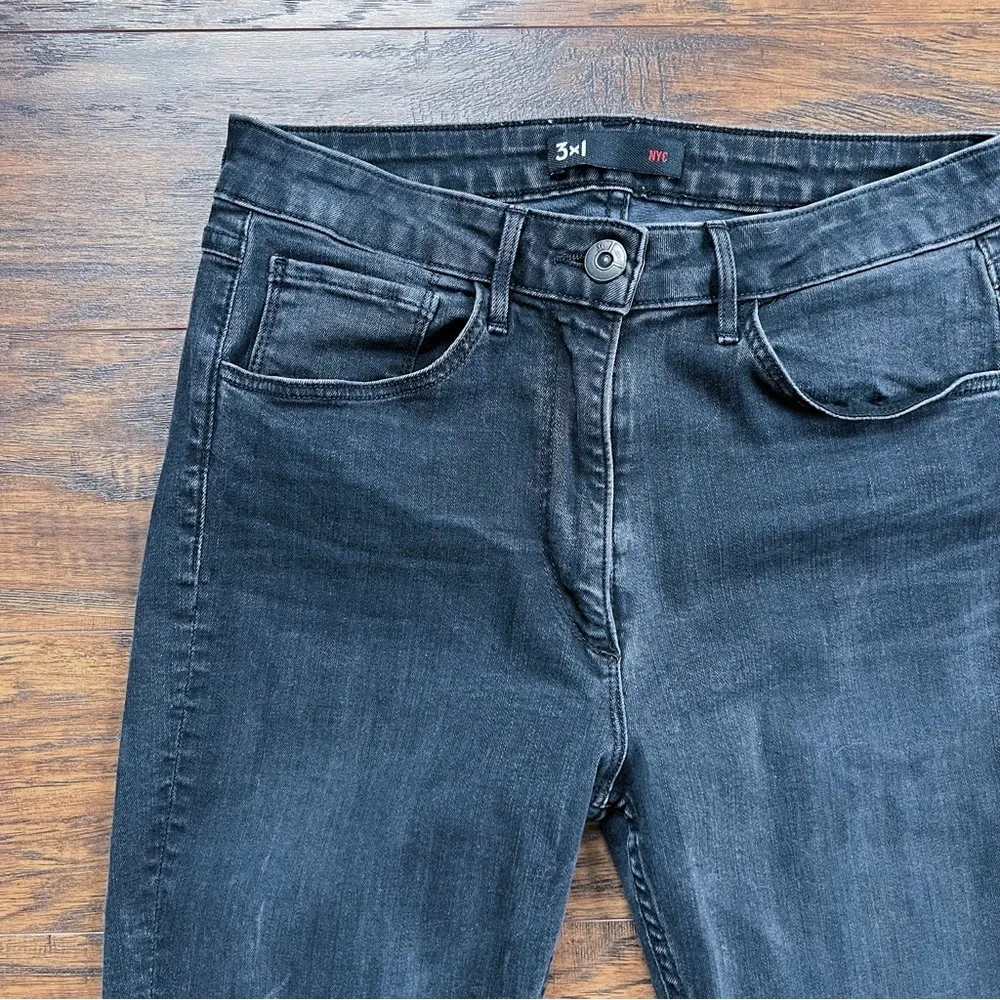 3x1 • Split-Seam Skinny Mid-Rise Jeans black stretch denim raw hem ankle cropped - Image 2