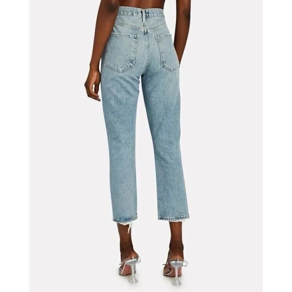 Agolde NWT Womens Riley High Rise Straight Crop Distressed Jeans Size 28 Denim - Image 3