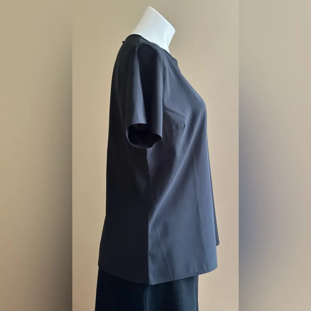 Ico Black Short Sleeves Satin Blouse 1 Big Stripe Middle Of Blouse SZ L Size L - Image 3