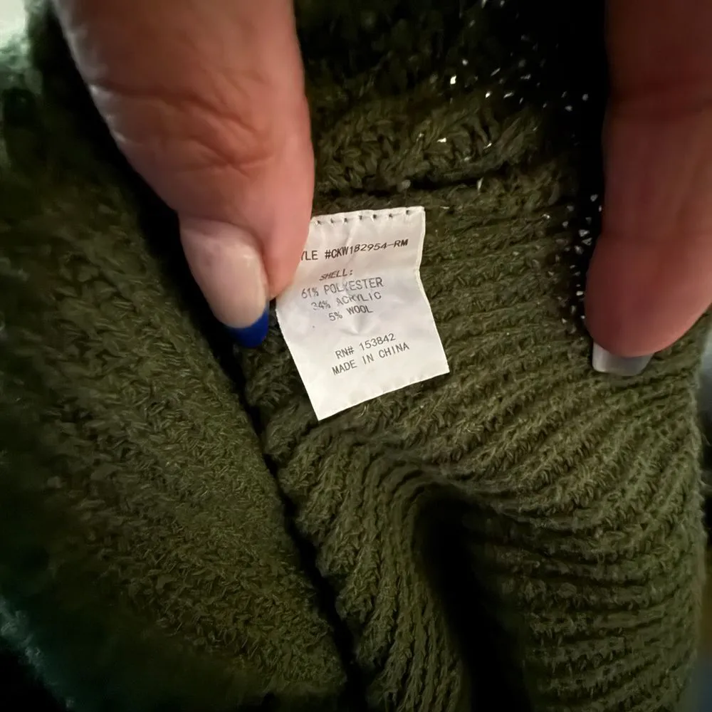 Melody Olive Green Chunky Knit Sweater with Front Pockets Oversized Cozy Fall S - Image 5