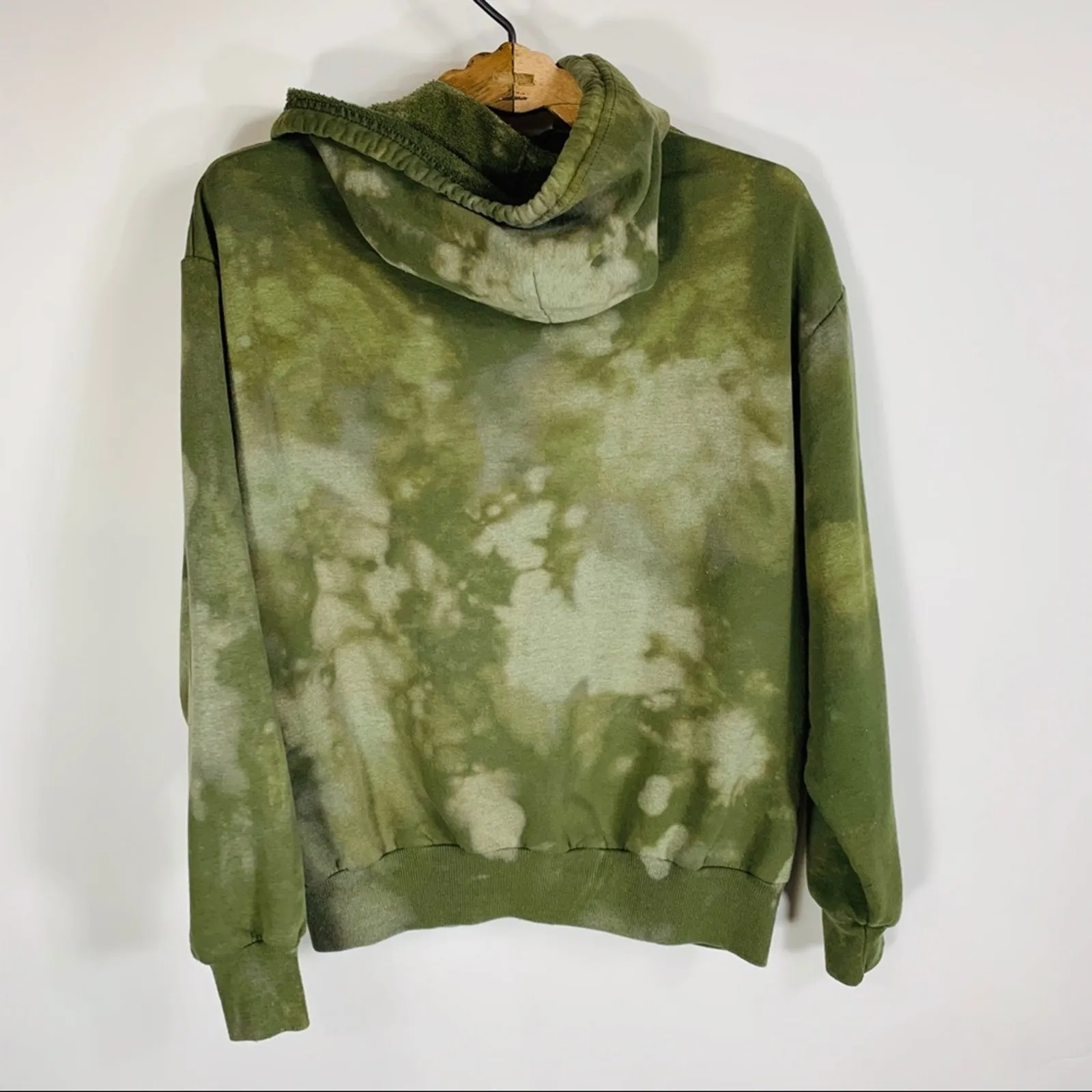 Army Green Tan Bleach Dyed Hoodie Medium - Image 6