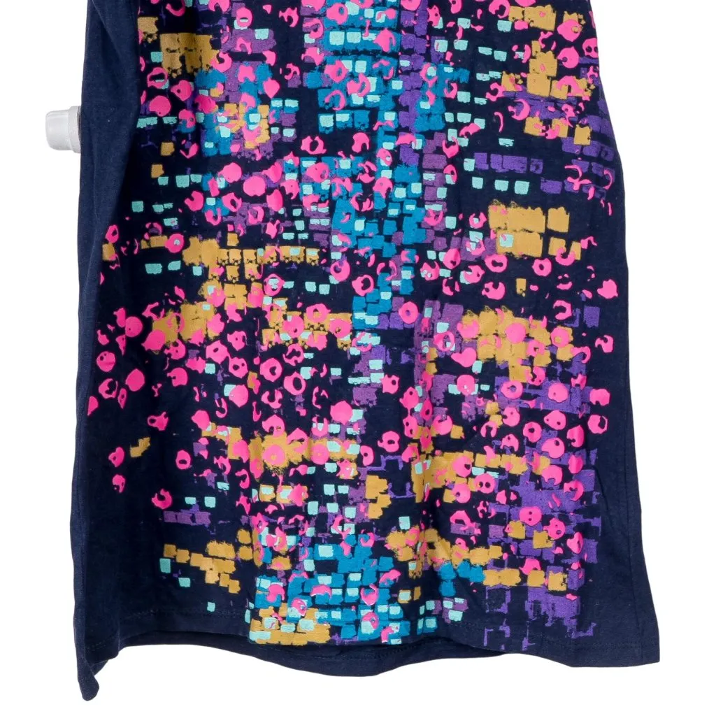 Hanes Tank Top S Womens Navy Blue VNeck Colorful Pink Orange Textured Cotton - Image 3