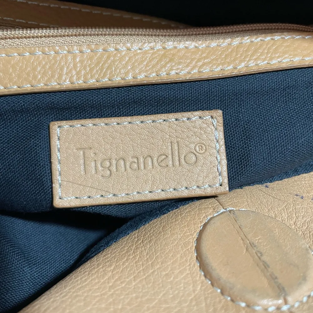Tignanello Leather Purse Handbag Brown Magnetic Close Lace Detail Tan - Image 5