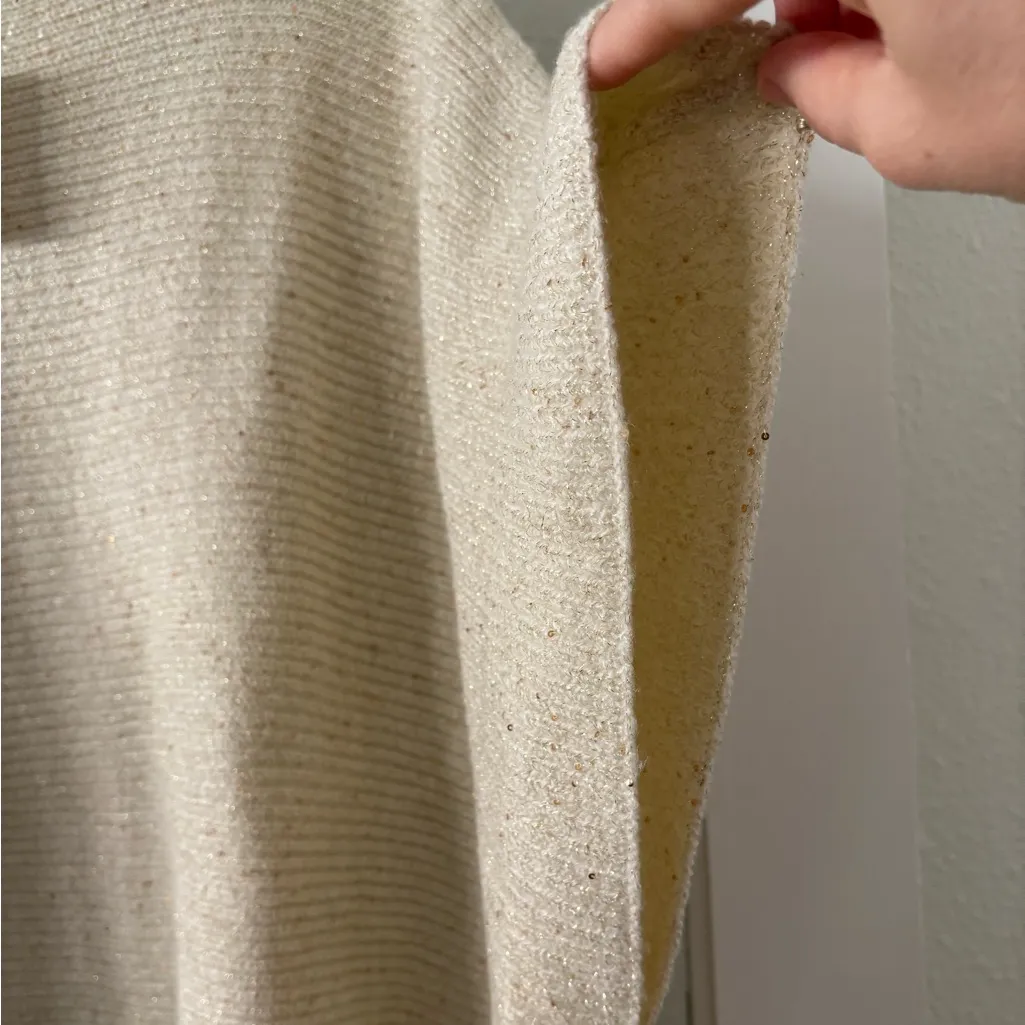 Ann Taylor Cream Boatneck Knit Poncho with Gold Shimmer Size M/L NWT - Image 3