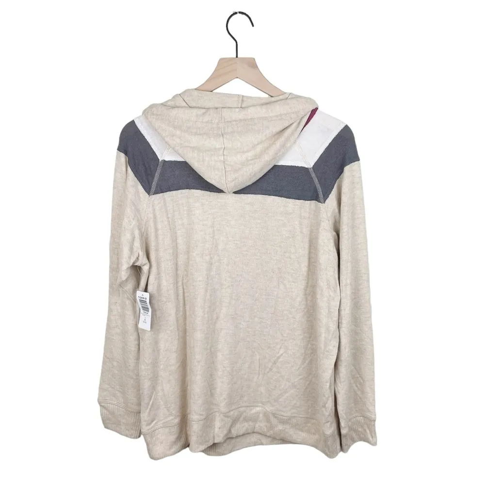 NEW Torrid Super Soft Plush Long Sleeve Lounge Hoodie Oatmeal Heather Stripe 1X - Image 4