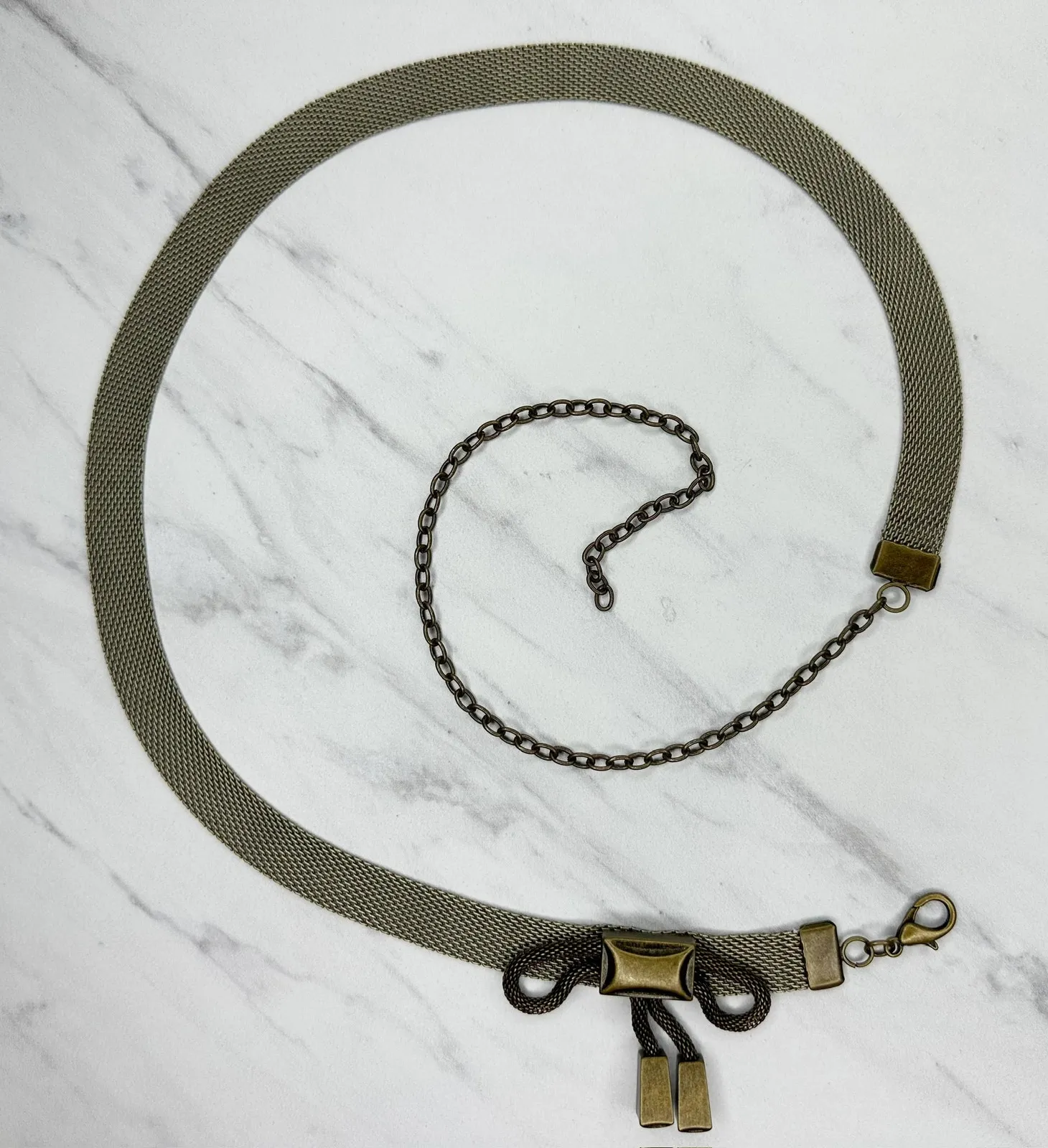 Metal Mesh Bow Bronze Tone Chain Link Belt One Size (OS) Adjustable Retro ✨ Gold - Image 1