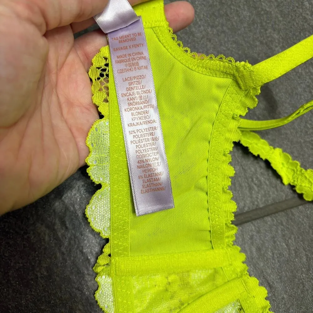Savage X Fenty Perfect Poppies Unlined Lace Demi Bra 32B Green Blue Romantic Size undefined - Image 9
