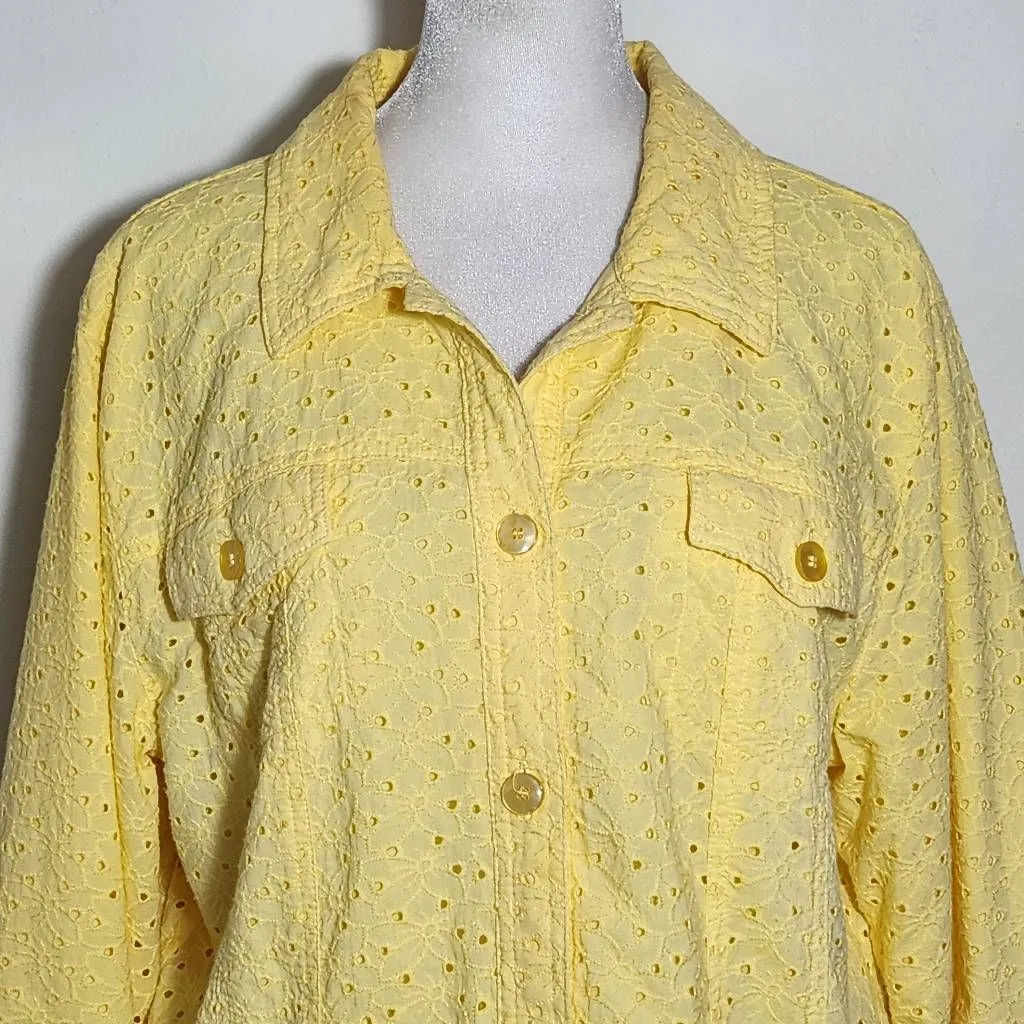 JM Collection Yellow Eyelet Lace Jacket Size 16 Lemon Yellow Lace Jacket - Image 3