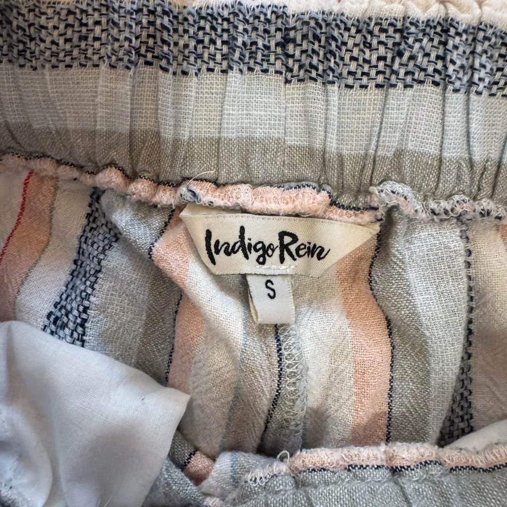 Women’s Indigo Rein BOHO linen blend wide leg multi-colored striped crop pants S - Image 3