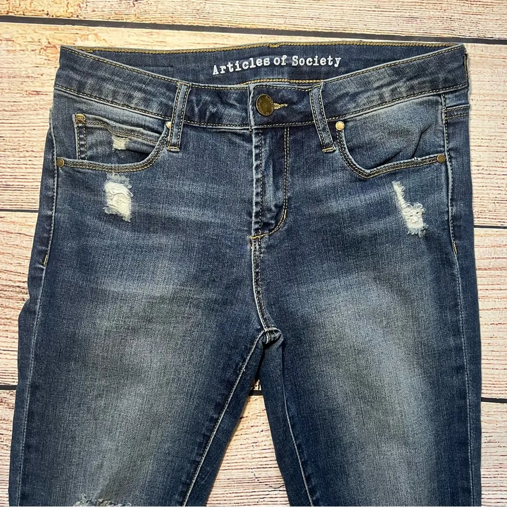 Articles of Society Jeans Women’s  26 Blue Skinny Ankle Raw Hem Distressed Denim - Image 2