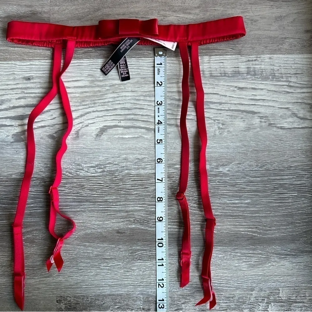 Victoria’s Secret Rosebud Dot Garter Belt/bow belt / red garter belt /satin belt - Image 7