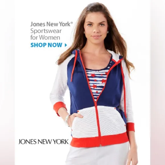 Jones New York Zip Hoodie Jacket Navy White Red Mesh Trim Activewear Women M - Image 3